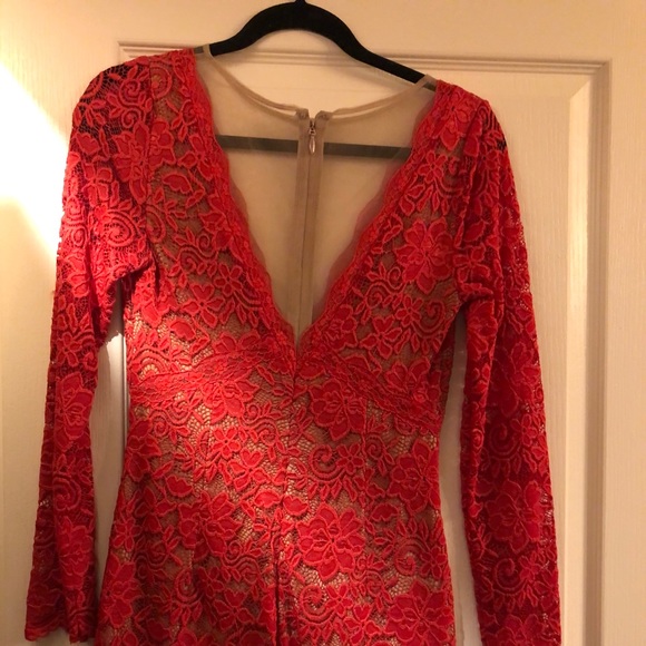 BEBE Long Sleeve Red Lace Mini Dress (Size Small) - Picture 3 of 6